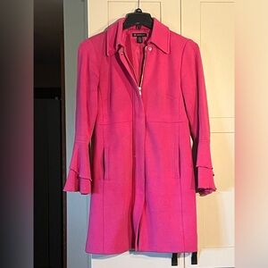 INC pink lined coat, bell sleeves, zip front, size S